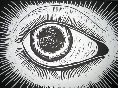 ASL Eye linocut (SOLD OUT) Asl Tattoo, Deaf Culture Art, Deaf Art, Sign Language Art, Asl Interpreter, Asl Sign Language, Gcse Art Sketchbook, Asl Signs, Deaf Culture