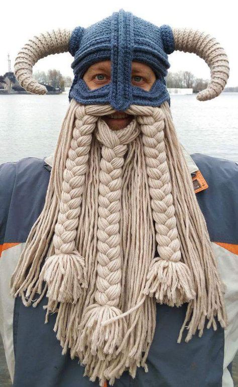 Crochet Viking hat and balaclava with braided beard Crocheted Beard Pattern, Crochet Beard Hat, Crochet Viking Hat, Crochet Beard, Beard Hat, Crochet Costumes, Viking Hat, Viking Knit, Crochet Hat Pattern