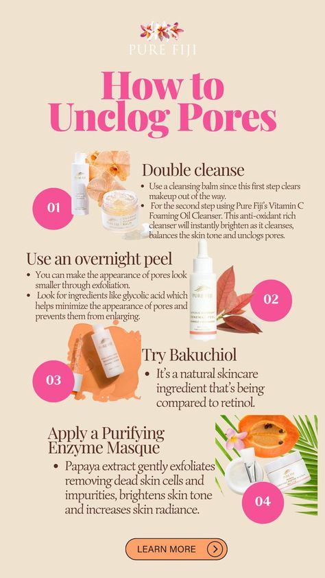 How to unclog pores Get Rid Of Clogged Pores, Pure Fiji, Pimples Under The Skin, Acne Overnight, Cold Sores Remedies, Natural Cold Remedies, Natural Cough Remedies, Summer Skincare, Large Pores