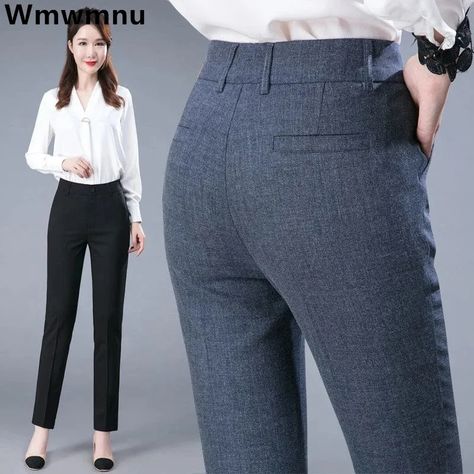 Lady Fashion, Polyester Pants, Womens Capris, Straight Trousers, Pencil Pants, Ankle Length Pants, Type Of Pants, Women Pants Casual, Office Lady