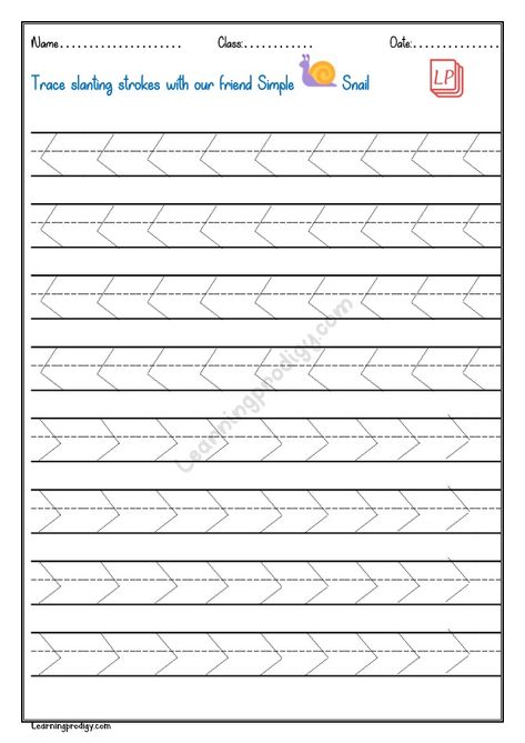 Trace the Slanting Strokes Free printable patern lines tracing worksheets for preschoolers.  Easy way to learn and practice strokes for kids. . . . Explore learningprodigy.com for more worksheets Strokes Worksheet For Kids, Line Tracing Worksheets, Tracing Lines, Handwriting Practice Sheets, Preschool Tracing, Tracing Worksheets Preschool, Preschool Writing, English Worksheets For Kids, Tracing Worksheets