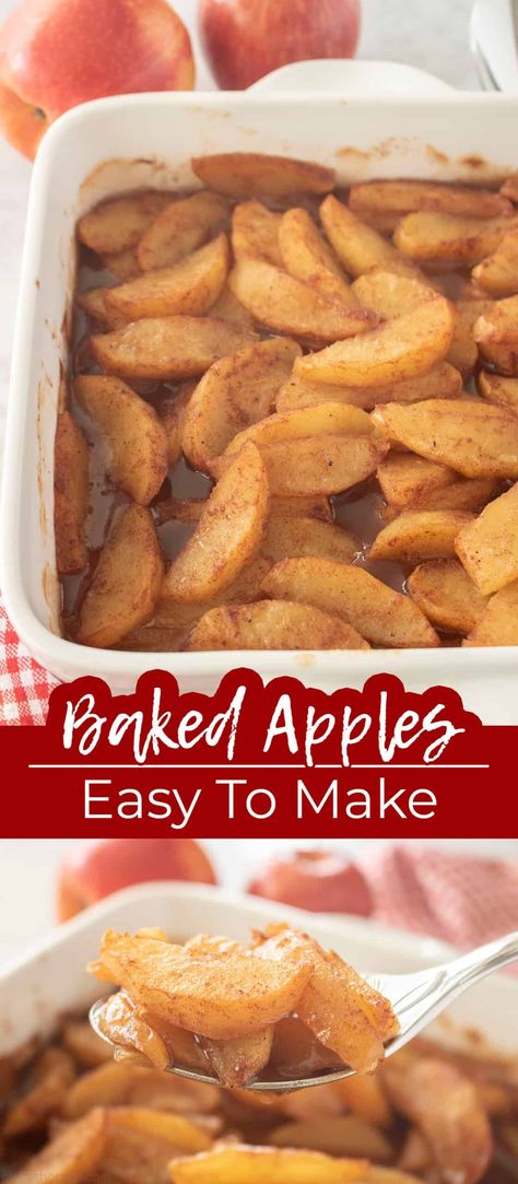 Baked Apples are a sweet, warm & melty apple dessert recipe you'll love. An easy to make tasty fall dessert- don't forget some ice cream! Baked Cinnamon Apples Topped With Cream, Baked Cinnamon Apples Recipe, Cinnamon Apples Oven, Baked Apple Casserole, Over Ripe Apples Recipes, Roasted Cinnamon Apples, Bake Apples Easy, Apple Cinnamon Bake, Baked Apple Recipe