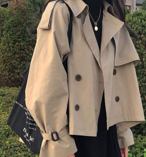 Light Weight Jackets For Women, Crop Trench Coat, Cropped Trench Coat, Sell Anything, Fashion Top Outfits, Korean Casual Outfits, Double Breasted Trench Coat, Jacket With Pockets, Quick Outfits