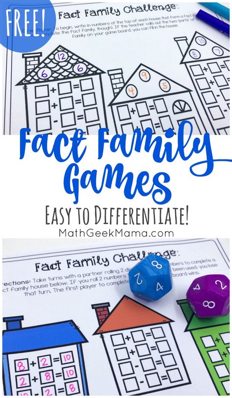 Want to help kids explore addition and subtraction? These FREE fact family games will deepen their understanding and provide practice writing equations. Fact Family Games, Fact Families Activities, Steam Night, Easy Math Games, Fact Family Worksheet, Family Games For Kids, Printable Math Games, Free Math Games, Math Board Games