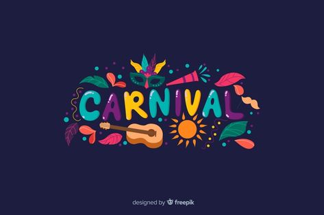 Colorful word brazilian carnival background Free Vector Holiday Design Graphic, Logo Carnaval, Carnival Logo, Carnival Design, Carnival Background, Brazilian Carnival, City Branding, Desain Ui, Festival Logo