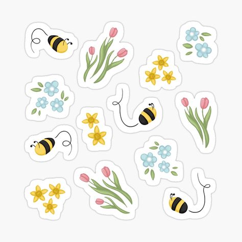 Get my art printed on awesome products. Support me at Redbubble #RBandME: https://www.redbubble.com/i/sticker/Cute-Spring-Bee-Tulips-and-Daffodils-Flower-Pattern-Digital-Illustration-by-AlmightyClaire/76594900.JCQM3?asc=u Cute Spring Stickers, Tulip Illustration Cute, Spring Stickers Aesthetic, Spring Drawings Ideas Art, Tulips Stickers, May Stickers, April Stickers, Cute Flower Stickers, Spring Flowers Illustration