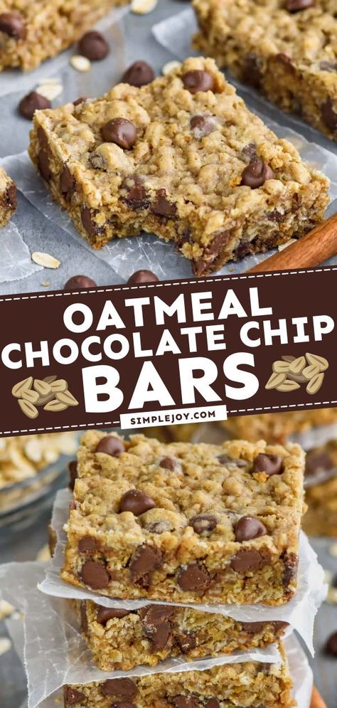 Chocolate Chip Oat Bars, Oatmeal Chocolate Chip Cookie Bars, Oatmeal Chocolate Chip Cookie, Oatmeal Chocolate Chip Bars, Chocolate Chip Bars, Easy Oatmeal, Oatmeal Chocolate Chip, Dessert Bar Recipe, Chocolate Chip Cookie Bars