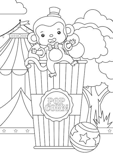 Coloring page outline of cute circus mon... | Premium Vector #Freepik #vector #fun #nature #book #black Monkey Sitting, Circus Monkey, Circus Tent, Psd Icon, Iconic Photos, Vector Photo, Coloring Page, Vector Design, Popcorn