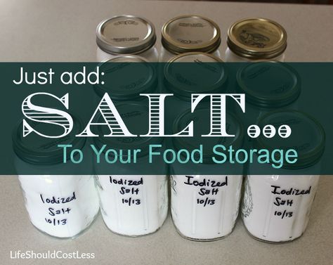 Storing Salt Long Term, How To Store Salt Long Term, Food Storage Shelves, Emergency Preparedness Food Storage, Food Prep Storage, Emergency Preparedness Food, Dry Food Storage, Household Help, Emergency Prepardness