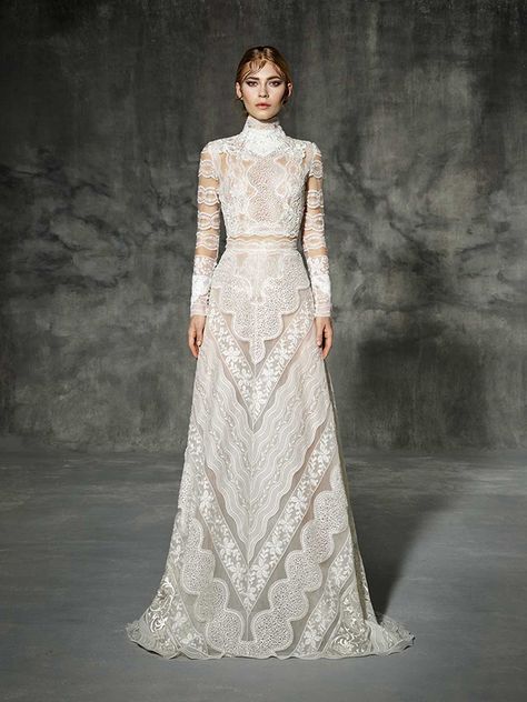 Yolan Cris Wedding Dress, Lace Overlay Wedding Dress, Spooky Wedding, Weddings Idea, Light Fashion, Skirt Diy, Bohemian Wedding Dress Lace, Sheer Gown, 2016 Wedding Dresses