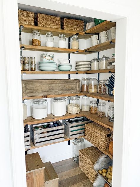 Wall Pantry Ideas, Pantry Tour, Small Walk In Pantry, Wall Pantry, Open Pantry, Pantry Inspiration, House Pantry, Farmhouse Pantry, Butler’s Pantry