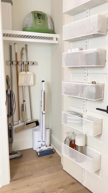 #LTK (formerly LIKEtoKNOW.it) on Instagram: "Organize my broom/utility closet with me! - @teresalaucar This mop and broom holder is the perfect way to keep this closet both neat and functional. All of my favorite organization finds can be found in my LTK Shop! #LTKFind #HitRefresh #HomeOrganization #KitchenOrganization" Gömda Rum, Mop And Broom Holder, Best Patio Furniture, Cleaning Cupboard, Cleaning Closet Organization, Utility Closet, Broom Holder, House Organisation, Laundry Closet