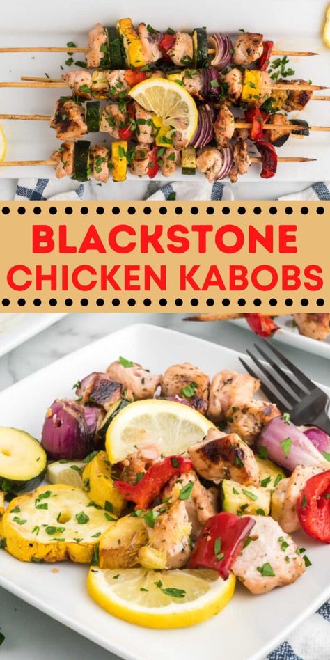 Blackstone Kabob Recipes, Black Stone Kabobs, Chicken Kabobs On Blackstone, Blackstone Chicken Recipes, Chicken Kabob Recipe, Blackstone Ideas, Blackstone Chicken, Blackstone Cooking, Griddle Cooking Recipes