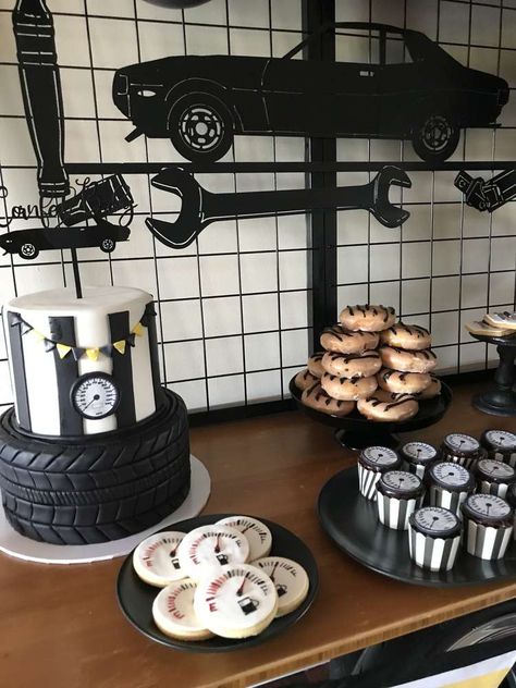 Car Party Decorations For Adults, Ford Party Theme, Fast Furious Party, Car Themed 30th Birthday Party, 50th Birthday Party Ideas For Men Car Theme, Forza Horizon Birthday Party Ideas, Hot Rod Party Ideas, Mustang Party Ideas, Fast And Furious Party Ideas