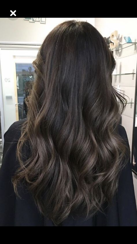 Natural Balayage Dark Hair, Dark Brunette With Dark Highlights, Babylights Brunette Dark Natural, Black Hair Subtle Highlights, Cool Tones Balayage, Cool Tone Highlights On Dark Hair, Babylights Dark Hair, Lowlights Dark Hair, Babylights Brunette Dark