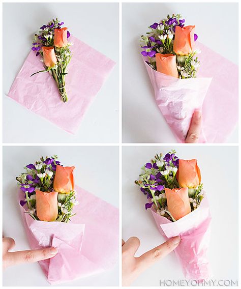 Pretty, simple arrangements by Amy of Homey Oh My! Make A Flower Bouquet, Diy Flores, Flower Bouquet Diy, Flower Arrangements Simple, Bouquet Wrap, Flowers Bouquet Gift, How To Wrap Flowers, Flower Packaging, Trendy Flowers