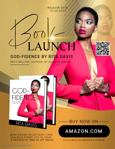 Professional Gold & Black Book Launch Release Flyer Template, book launch marketing advertisement flyer, professional book meeting author and signing event flyer, book release flyer, order book advertisement, download, flyer templates, small business flyers, book advertisement flyer templates. Event Advertisement, Book Launch Ideas, Launch Event Ideas, Social Media Books, Template Book, Conference Poster, Book Signing Event, Book Launch Party, Author Branding