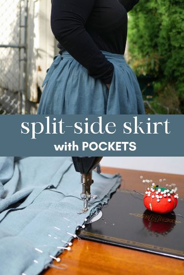 Follow along and see how I sewed a linen split-side skirt, the perfect customizable skirt for everyday, cottagecore, historybounding, and more! Easy Skirts To Sew, Sewing Skirts Patterns, Split Side Skirt, Vintage Skirt Pattern, Sewing Patterns Skirt, Look Boho Chic, Best Winter Outfits, Cute Sewing Projects, Sewing Projects Clothes