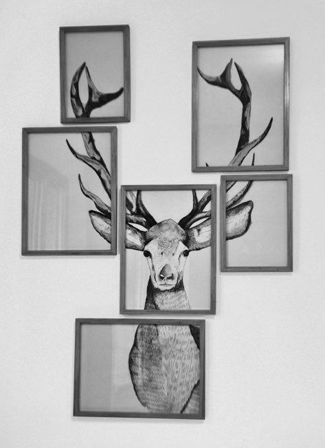 gallery wall deer. multiple frames, one images divided Foto Tips, Hang On, Decor Rustic, Antlers, Large Prints, Diy Art, Home Deco, The Wall, Sake