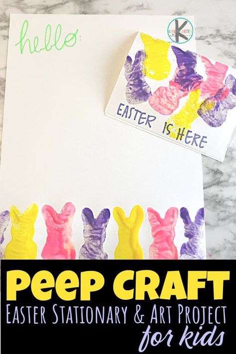 Fun peep craft is a simple easter crafts for making cute cards, stationary, or art prints. This easter painting is such a pretty project for kids! Easter Painting For Kids, Simple Easter Crafts, Easter Math Activities, Peeps Crafts, Easter Religious Crafts, Easter Craft Activities, Jesus Crafts, Easter Paintings, Easter Arts And Crafts