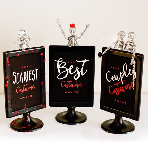 DIY Halloween Costume Contest Awards + Free Printables // Hostess with the Mostess® Halloween Costume Contest Awards, Chic Halloween Party, Classy Halloween Party, Adult Halloween Party Decorations, Winner Trophy, Halloween Trophies, Trophy Ideas, Pumpkin Festival, Hallowen Ideas