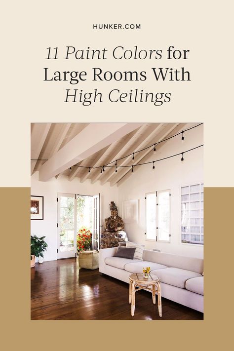 Here is How to Choose Paint Colors for a Large Room With a Vaulted Ceiling. #hunkerhome #paintcolorideas #tallceiling #vaultedceiling #vaultedceilingideas Formal Living Room Alternative, Rooms With Vaulted Ceilings, Tall Ceiling Living Room, Ceiling Ideas Living Room, Vaulted Ceiling Beams, Cathedral Ceiling Living Room, Vaulted Ceiling Bedroom, Rooms With High Ceilings, Vaulted Ceiling Ideas