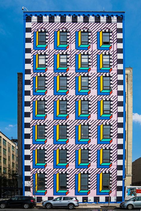 Surreal Architecture, Camille Walala, Memphis Art, Memphis Milano, Beton Design, Unusual Buildings, Large Mural, Memphis Design, Playground Design