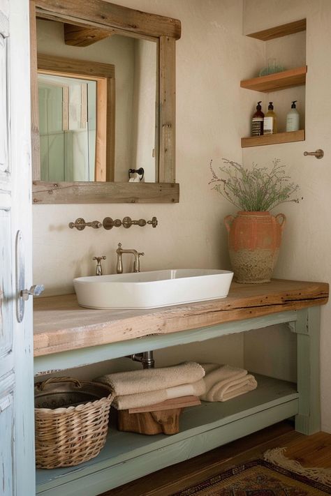 15 Inspiring Ideas for a Sage Green Bathroom – Everyday Inspo Natural Green Bathroom, Cabin Chic Bathroom, Green White And Wood Bathroom, How To Warm Up A White Bathroom, Earthy Tone Bathroom, Two Sink Bathroom Ideas, Beige And Green Bathroom, Rustic Washroom, Sage Bathroom Ideas