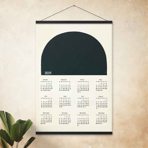 2025 Calendar, Yearly Calendar, 2025 Wall Calendar Class Poster Design, Full Year Calendar, Minimalistic Decor, White Hangers, Class Poster, Black Hangers, Calendar Poster, Wood Hanger, 2025 Calendar