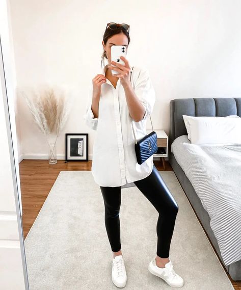 Black Leggings Outfits that You Need to Try - The Catalog Black Leggings Outfit Summer, Leggings Travel Outfit, Summer Outfits With Leggings, White Leggings Outfit, Black Leggings Outfits, Long Shirt Outfits, Leggins Outfit, Black Leggings Casual, Leggings Outfit Spring