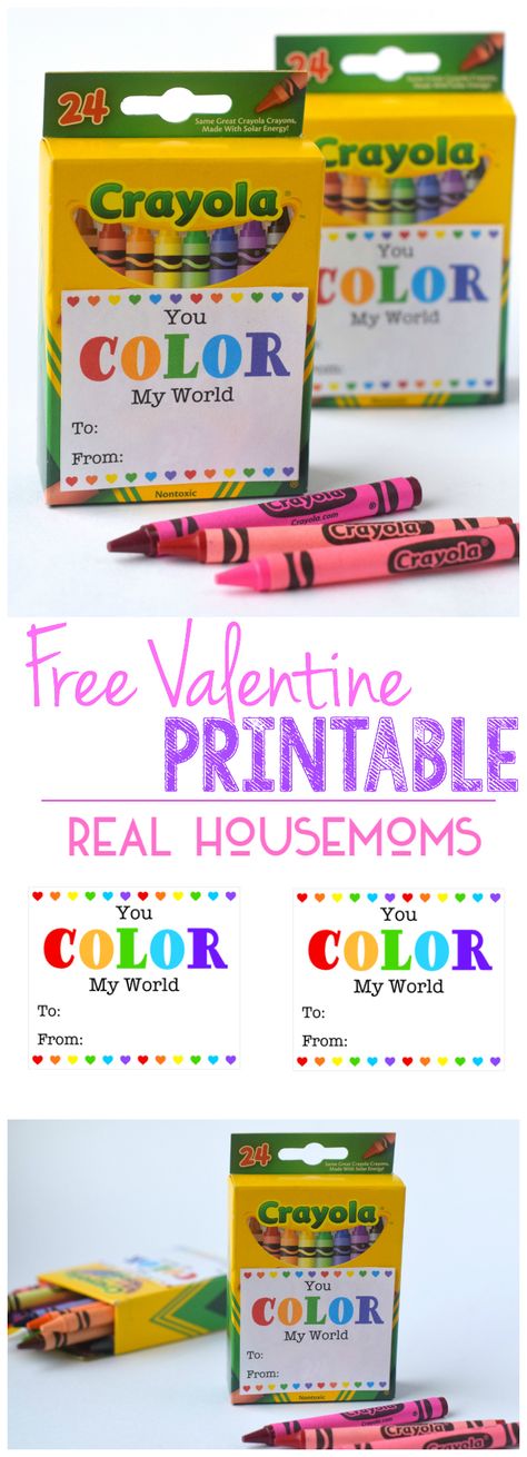 This super cute FREE PRINTABLE VALENTINE makes creating Valentine's for a class a snap!  Some boxes of crayons, some scissors and you're done! Color My World Valentine Printable, Color My World Valentine, Valentines Party Decor, Color My World, Valentinstag Party, Class Valentines, Happy Hearts Day, Preschool Valentines, Valentine's Day Printables