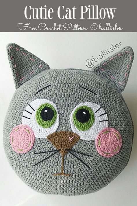 Cutie Cat Pillow Free Crochet Patterns Animal Pillows Pattern, Cat Pillow Pattern, Crochet Cushion Covers, Kat Haken, Crochet Pillow Patterns Free, Crochet Cushion Pattern, Cushion Cover Pattern, Pillow Covers Pattern, Pillow Patterns