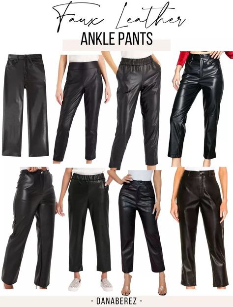 Leather Ankle Pants, Faux Leather Pants And Sneakers, Best Faux Leather Pants, Petite Leather Pants, Ankle Leather Pants Outfit, Chic Faux Leather Pants, Faux Leather Pants Outfit, Camel Ankle Boots, Faux Leather Joggers