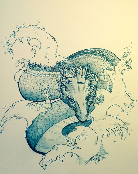 Water Dragon Illustration, Water Animal Sketch, River Dragon Tattoo, Water Dragon Tattoo Designs, Water Dragon Drawing Sketches, Water Dragon Sketch, Water Dragon Drawing, Water Dragon Art, Water Dragon Tattoo