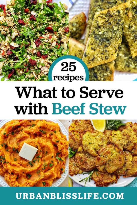 Wondering what to serve with beef stew? We've got 25+ recipes for breads, side dishes, vegetables, salads, and more to complete the meal! Get the recipes at UrbanBlissLife.com. Sides For Stew Dinners, Side Dishes For Beef Stew, What To Serve With Beef Stew, Beef Stew Sides, Banana Crumb Coffee Cake, Salt And Pepper Wings, Traditional Beef Stew, Stew Dinner, Buffalo Chicken Bites