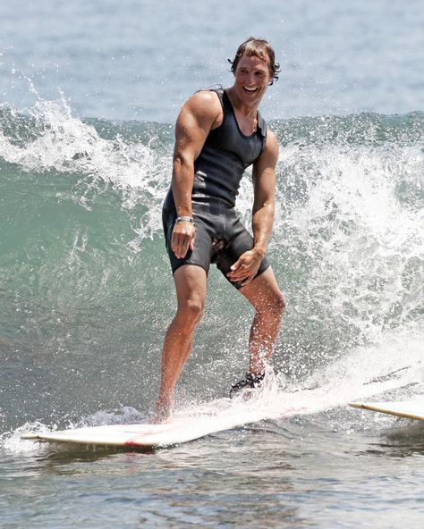 Matthew McConaughey surfing in Malibu Matthew Mccaughney, Matt Mcconaughey, Matthew Mc, Lincoln Lawyer, Leading Men, Matthew Mcconaughey, Favorite Actors, We Fall In Love, Famous Celebrities