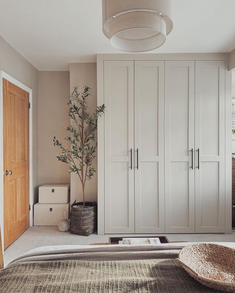 Fran Worboys | the evolution of this space ✨ the wardrobes were one the first things we changed when moving into the house & with the help if our… | Instagram Bedroom Cupboard Ideas, Neutral Bedroom Design, Cupboard Ideas, Bedroom Cupboard, Fitted Wardrobes, Neutral Bedroom, Wardrobe Design, Built In Wardrobe, Shaker Style