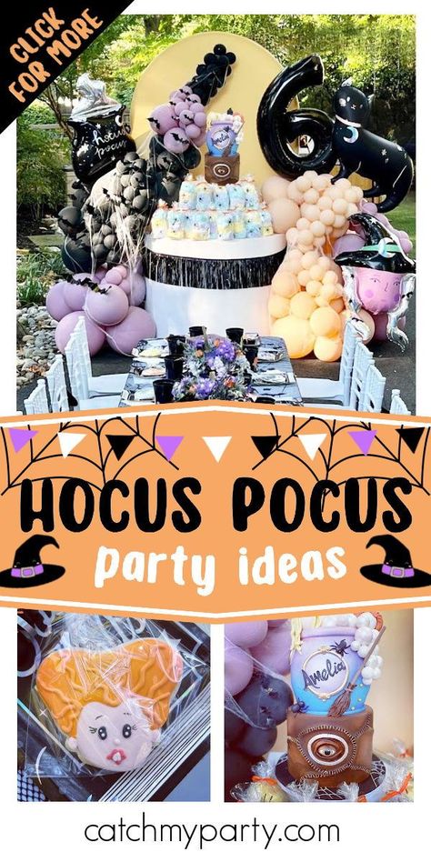 Take a look at this spellbinding Hocus Pocus Halloween birthday party! The cookies are enchanting! See more party ideas and share yours at CatchMyParty.com Hocus Pocus Themed Birthday Party, Hocus Pocus Kids Party, Hocus Pocus Birthday Party Kids, Hocus Pocus Birthday, Hocus Pocus Cake Ideas, Hocus Pocus Cookies, Hocus Pocus Birthday Party, Hocus Pocus Baby Shower Theme, Halloween Gender Reveal