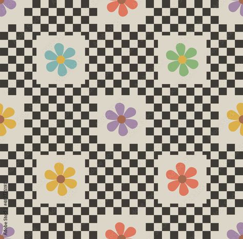 Checkered Wallpaper, Rainbow Checkered, Checker Wallpaper, 2022 Design, Brown Flowers, Colored Flowers, Print Inspiration, Pattern Vector, Checkered Pattern