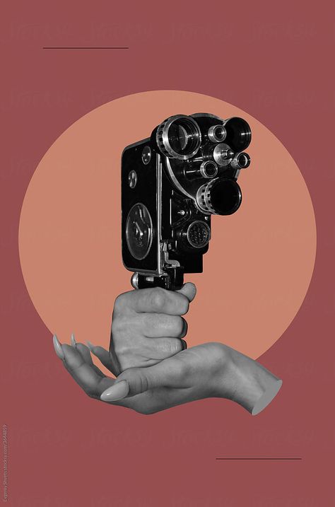 Camera Collage Art, Vintage Camera Illustration, Person Holding Camera, Hand Holding Camera, Camera Graphic Design, Cinema Collage, Old Movie Camera, Movie Poster Collage, Camera Collage