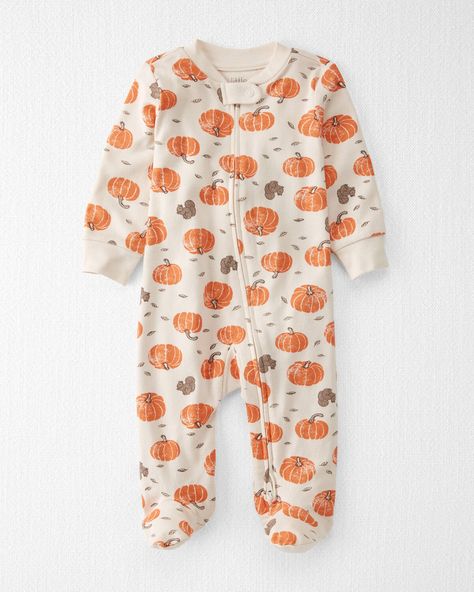 Sweet Cream Baby Organic Cotton Sleep & Play Pajamas in Harvest Pumpkins | carters.com Baby Pumpkin, Squirrel Print, Baby Cover, One Piece Pajamas, Baby In Pumpkin, Baby Comforter, Pumpkin Print, Carters Baby, Cool Graphic Tees