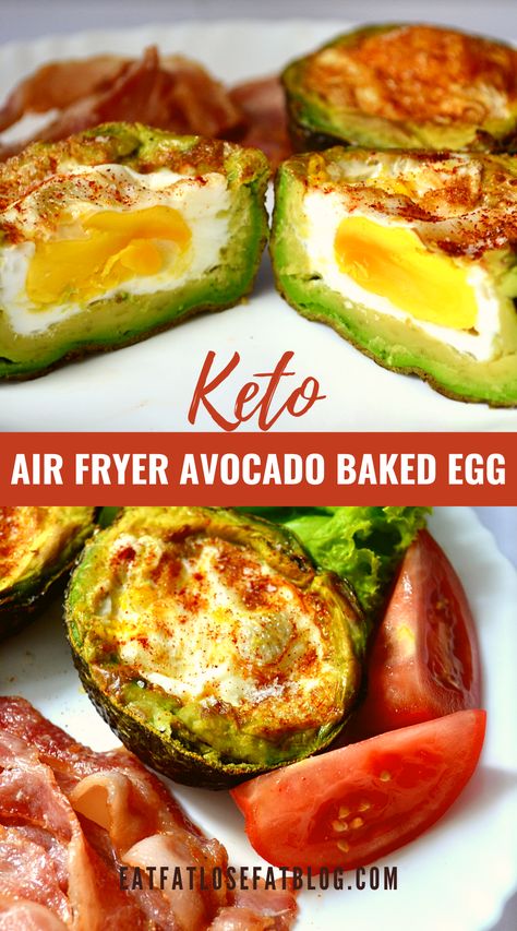 Air Fryer Avocado, Air Fryer Recipes Keto, Air Fryer Recipes Breakfast, Keto Air Fryer, Baked Egg, Baked Avocado, Air Fryer Oven Recipes, Air Fry Recipes, Avocado Breakfast