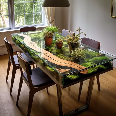 Dining room terrarium tables are innovative and visually captivating furniture pieces that combine the functionality of a dining table with… | Instagram Terrarium Table, Tanaman Air, Sand Design, Beautiful Terrariums, Art Miniature, Resin Furniture, Dining Room Small, Deco Floral, Resin Table