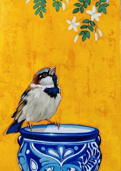 Bird Acrylic Painting, Bird Art Painting, Sparrow Art, Bird Painting Acrylic, Bird Paintings On Canvas, Deco Wallpaper, Bird Paintings, Art Deco Wallpaper, Bird Artwork