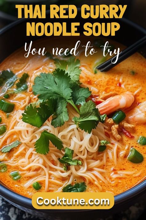 A fragrant and flavorful soup combining rich coconut milk and vibrant vegetables, perfect for a comforting meal. Thai Red Curry Noodle Soup, Thai Noodle Soups, Red Curry Noodle Soup, Curry Noodle Soup, Squash Vegetable, Curry Noodles, Red Curry Paste, Thai Curry, Curry Paste