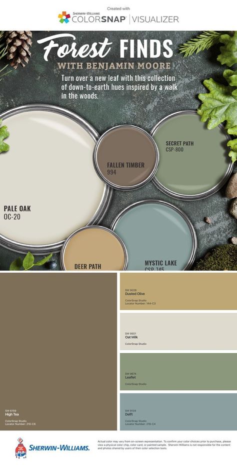 Mountain Lake Color Palette, Rustic Cabin Color Palette, Mountain Cabin Color Palette, Cabin Paint Colors, Rustic Paint Colors, Nature Inspired Painting, Boho Decor Ideas, Rustic Color Palettes, Rv Interior Remodel