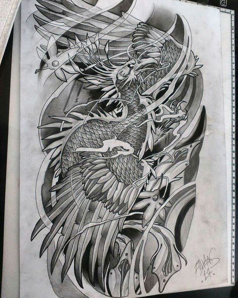 Tato Phoenix, Japanese Phoenix Tattoo, Tattoo Koi, Koi Tattoo Sleeve, Tato Ikan Koi, Vogel Tattoo, Famous Tattoo Artists, Phoenix Tattoo Design, Ikan Koi