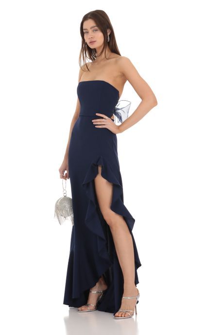 Wishlist Beige Formal Dress, Midnight Blue Prom Dresses, Bow Corset, Guest Ideas, Vestido Strapless, Corset Maxi Dress, Navy Prom Dresses, Prom Dress Inspo, Prom Inspo