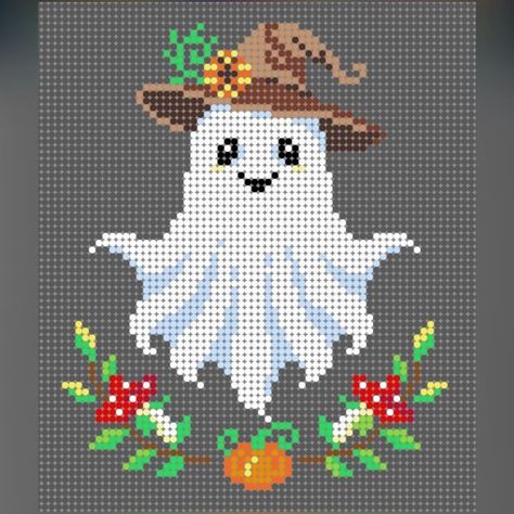 Hama Beads Halloween, Autumn Cross Stitch Patterns, Pumpkin Cross Stitch, Halloween Cross Stitch Patterns, Pixel Crochet, Tapestry Crochet Patterns, Halloween Cross Stitches, Mini Cross Stitch, Pixel Pattern