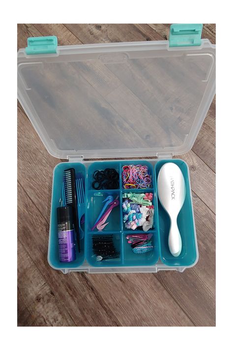 Hair Box Organizer, Hair Supplies Organization Storage, Hair Organization Storage Kids, Toddler Hair Organization, Hair Supply Organization, Hair Supplies Organization, Hair Stuff Organization, Hair Accessories Organization, Gymnastics Hairstyles